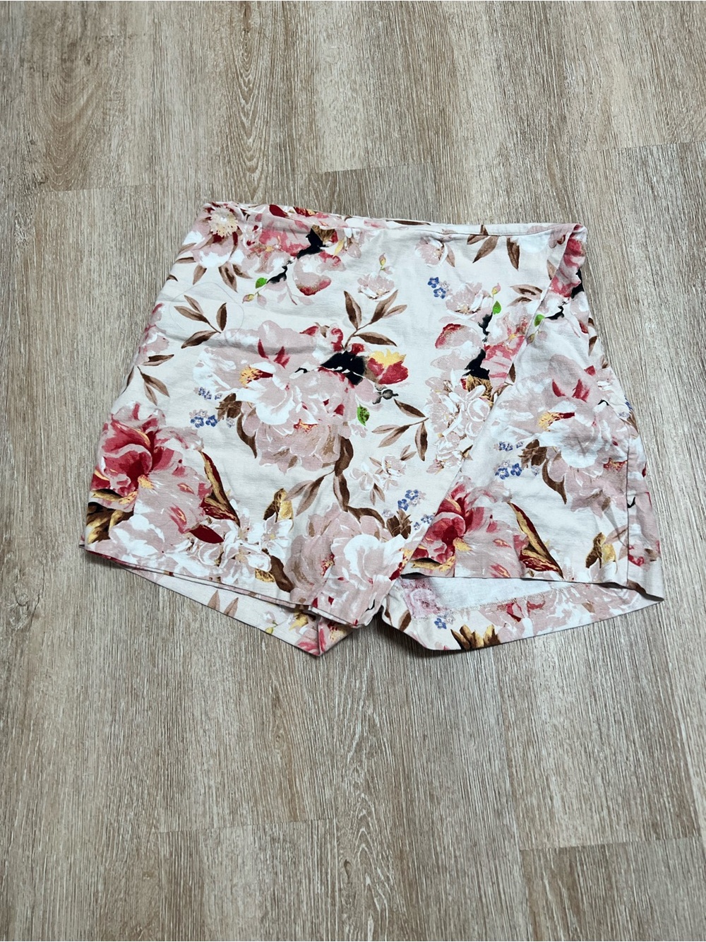 Express Floral Wrap-Front Skort - Pink & Cream
